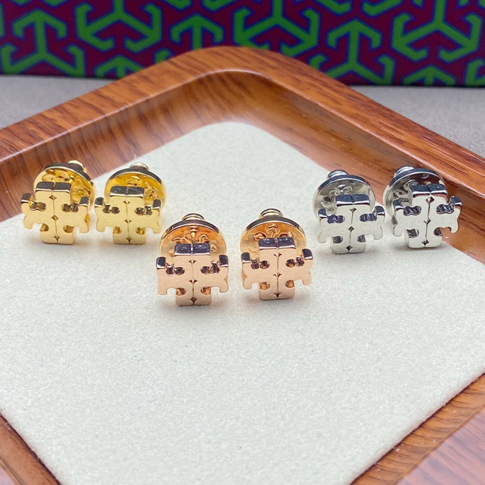 Tory Burch Gold Plated Copper Letter Stud Earrings